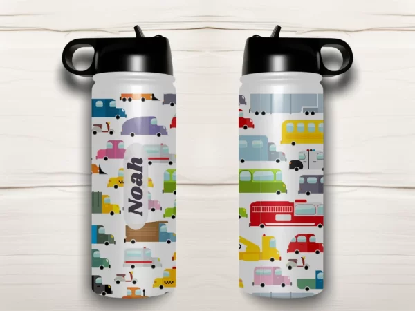 Personalised Kids Drink Bottle - Little Vehicles