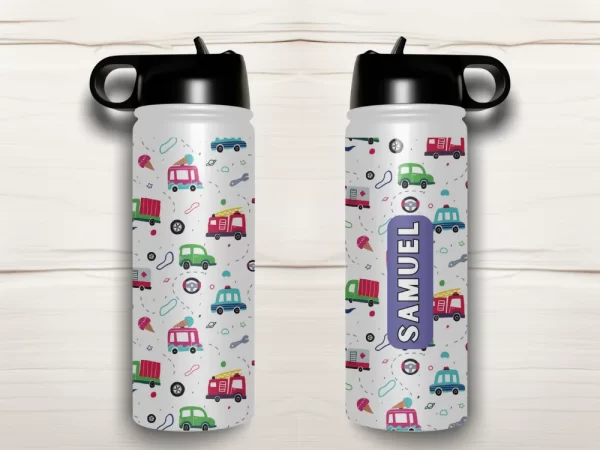 Personalised Kids Drink Bottle - Vehicles