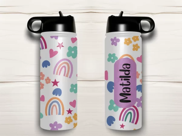 Personalised Kids Drink Bottle - Rainbows