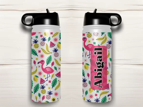 Personalised Kids Drink Bottle - Fruits and Flamingo