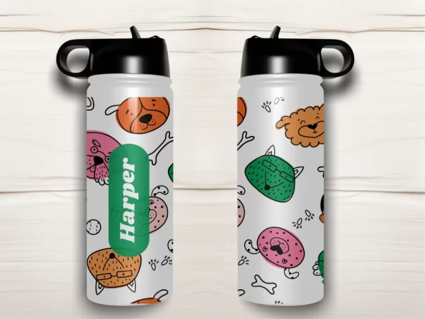 Personalised Kids Drink Bottle - Funny Dog Faces