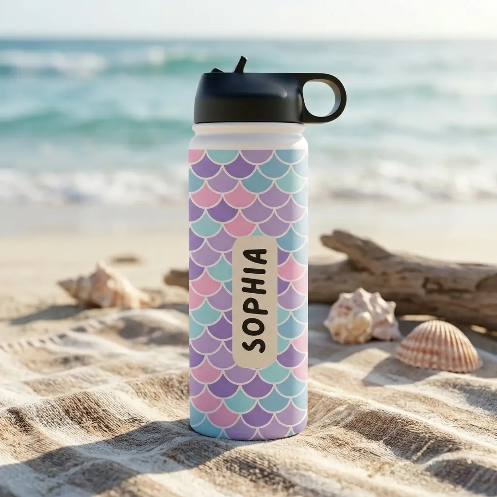 Personalised Kids Drink Bottle - Mermaid Scales