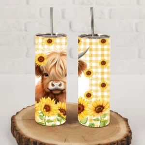Personalised Tumbler Highland Cow Sun Flower