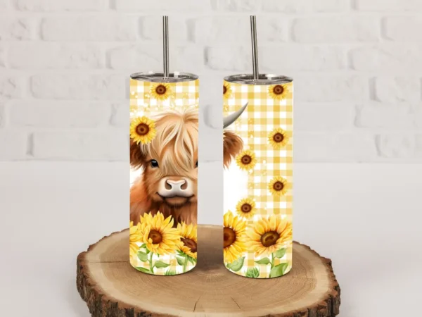 Personalised Tumbler Highland Cow Sun Flower