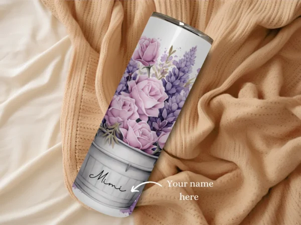 Personalised Tumbler - Floral design Lavender