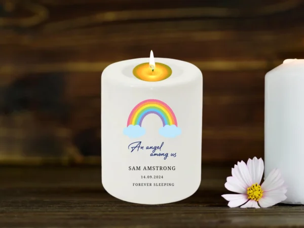 Personalised Memorial TeaLight Candle Holder Rainbow Baby