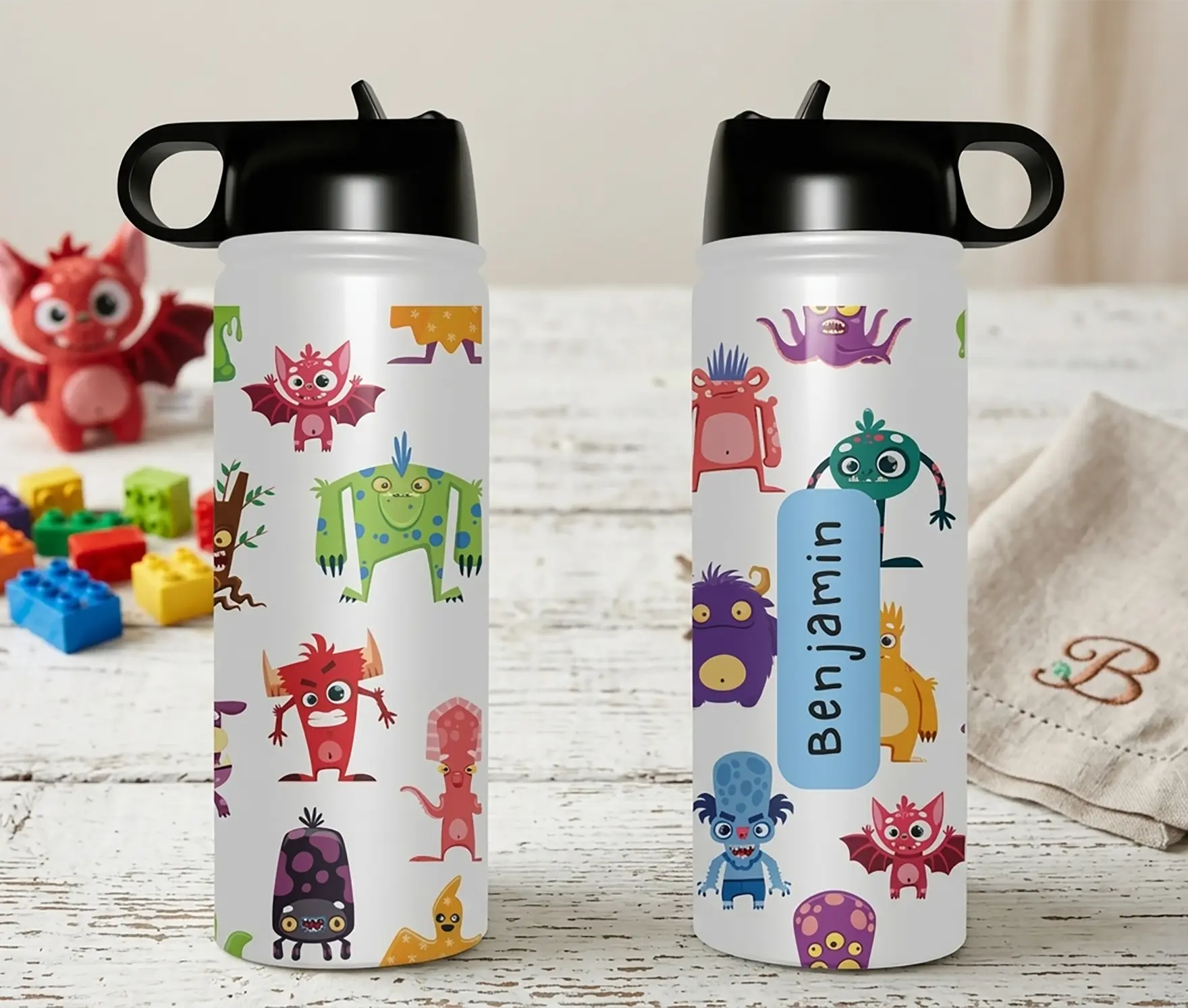 Personalised Kids Drink Bottle Monsters