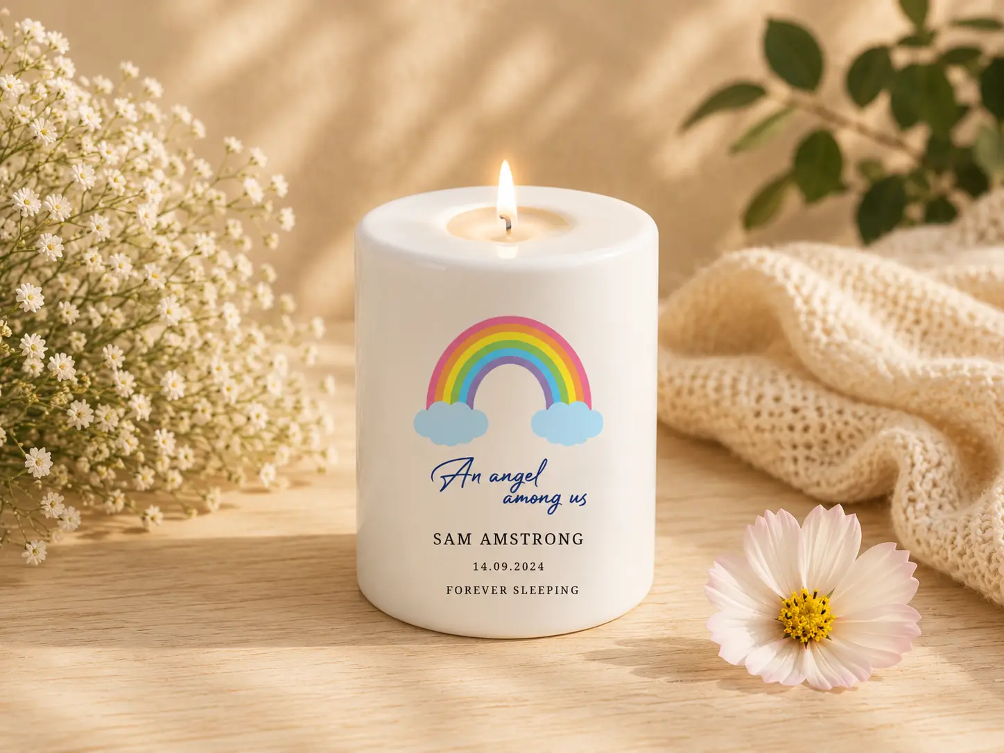 Personalised Memorial TeaLight Candle Holder Rainbow Baby