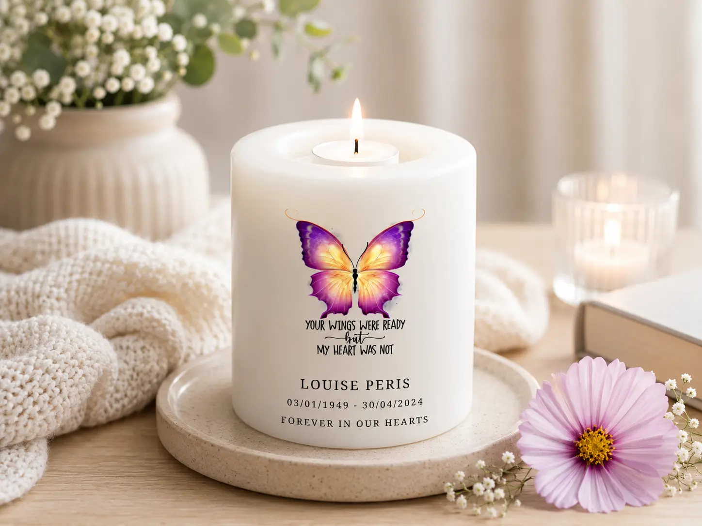 Personalised Memorial TeaLight Candle Your Wings