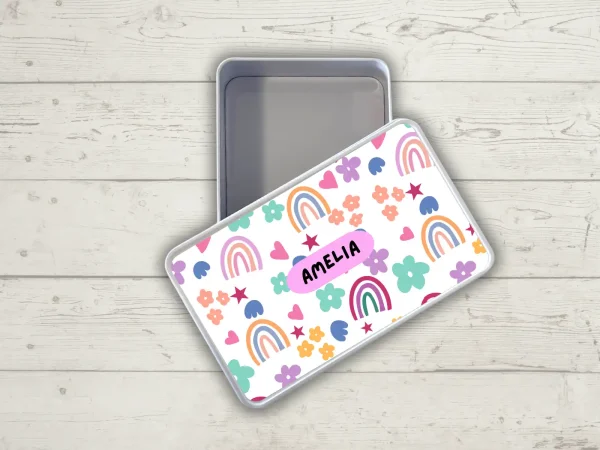 Personalised Tin Keepsake Box Rainbows