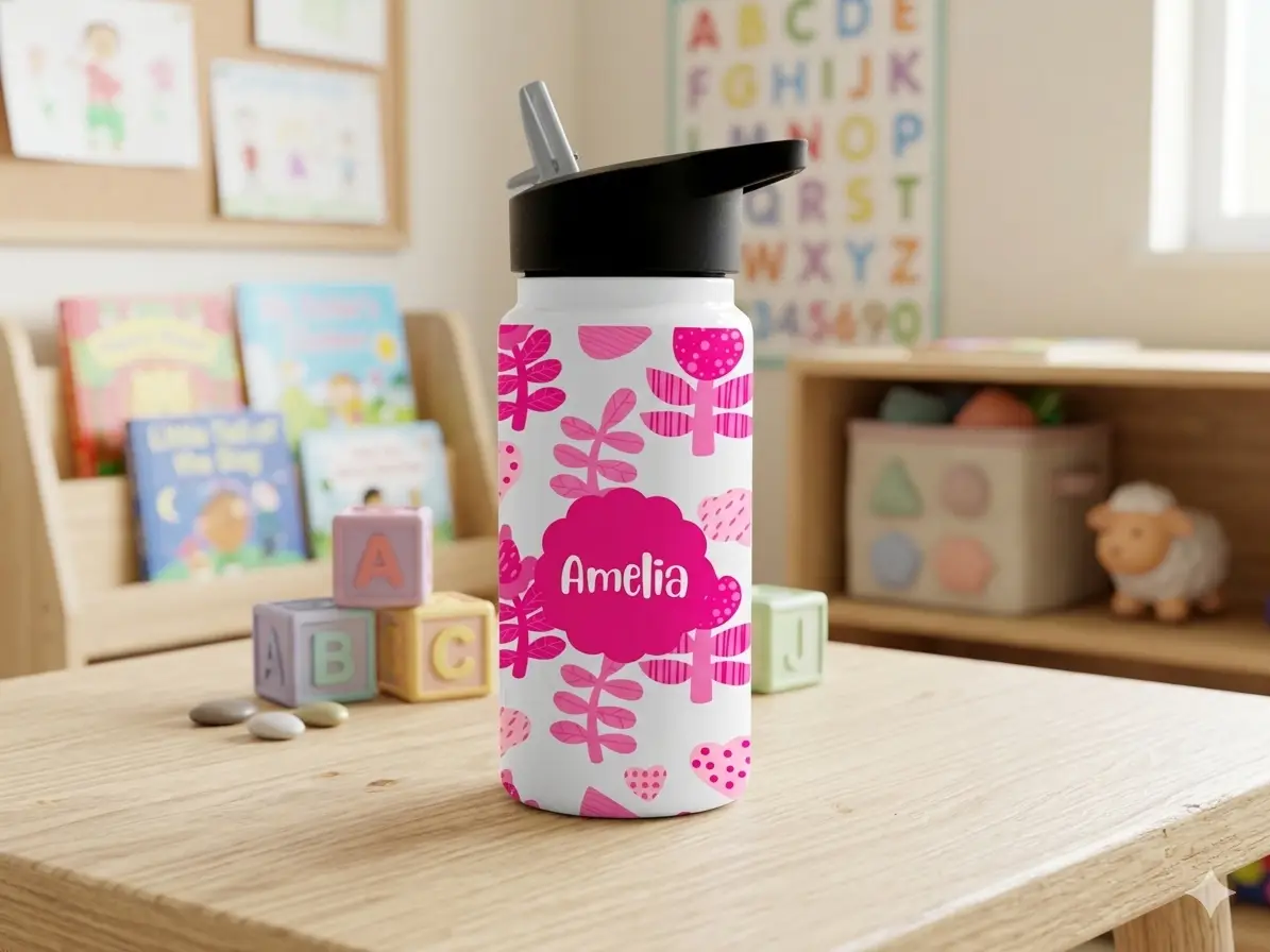 Personalised Kids Drink Bottle 14oz - Cute Pink