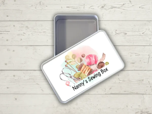 Personalised Tin Keepsake Box Nanny's Sewing Box