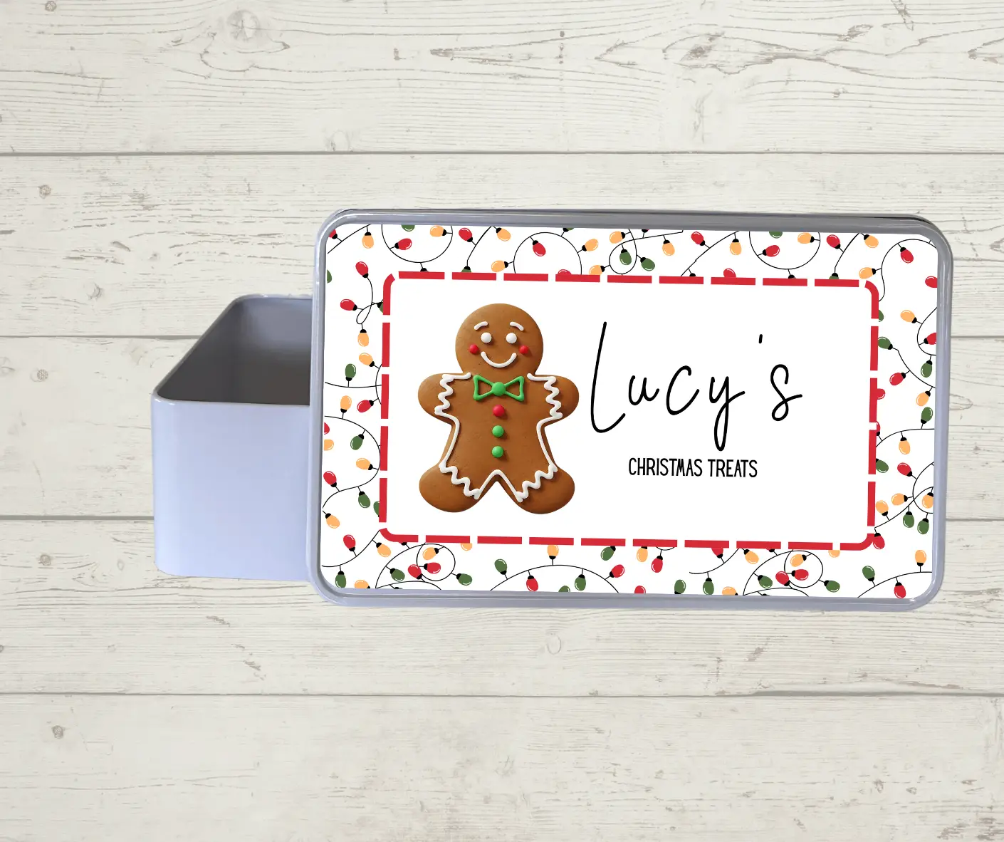 Personalised Christmas Cookie Tin Gingerbread Man