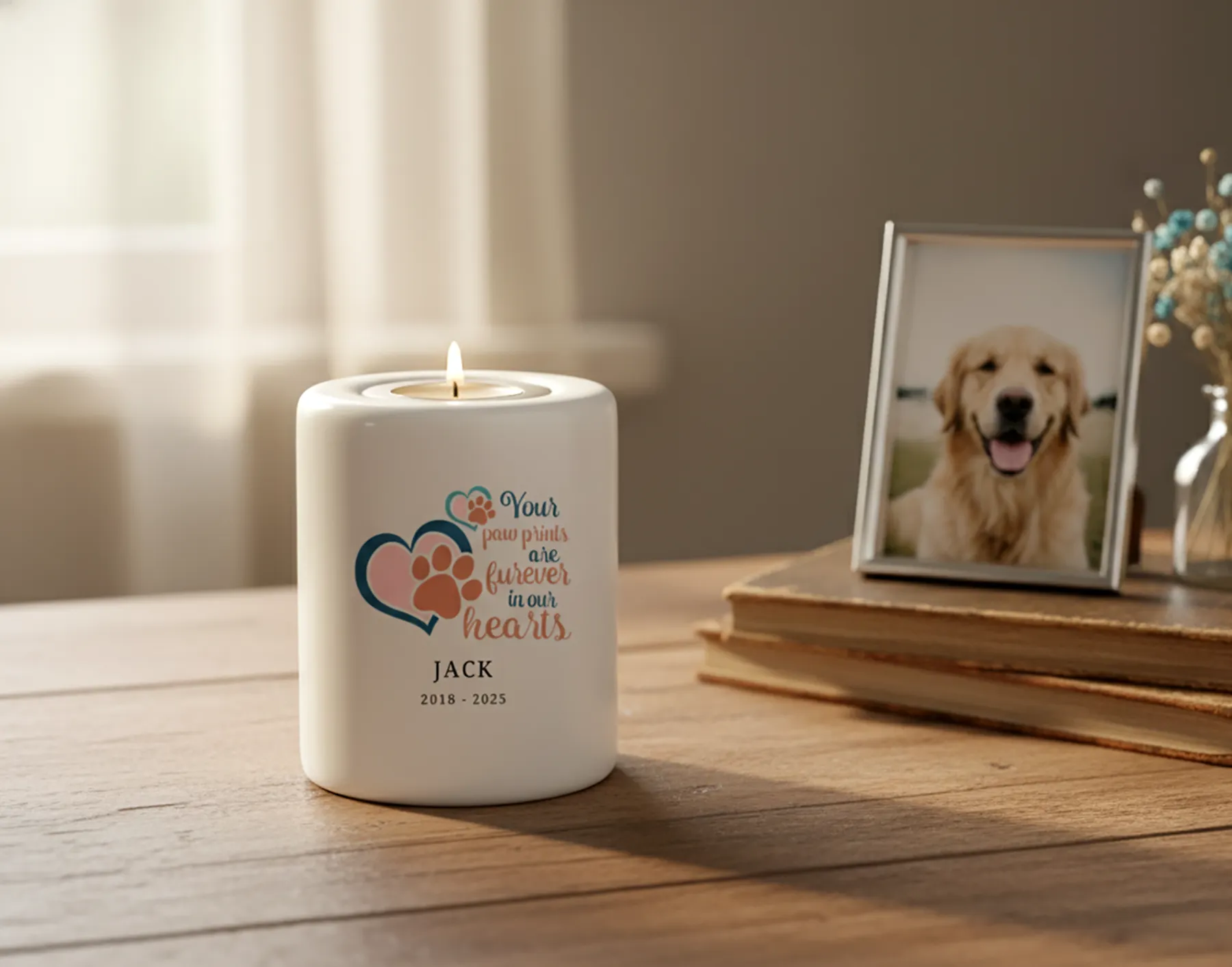 Personalised Pet Memorial TeaLight Candle Holder Paw Prints
