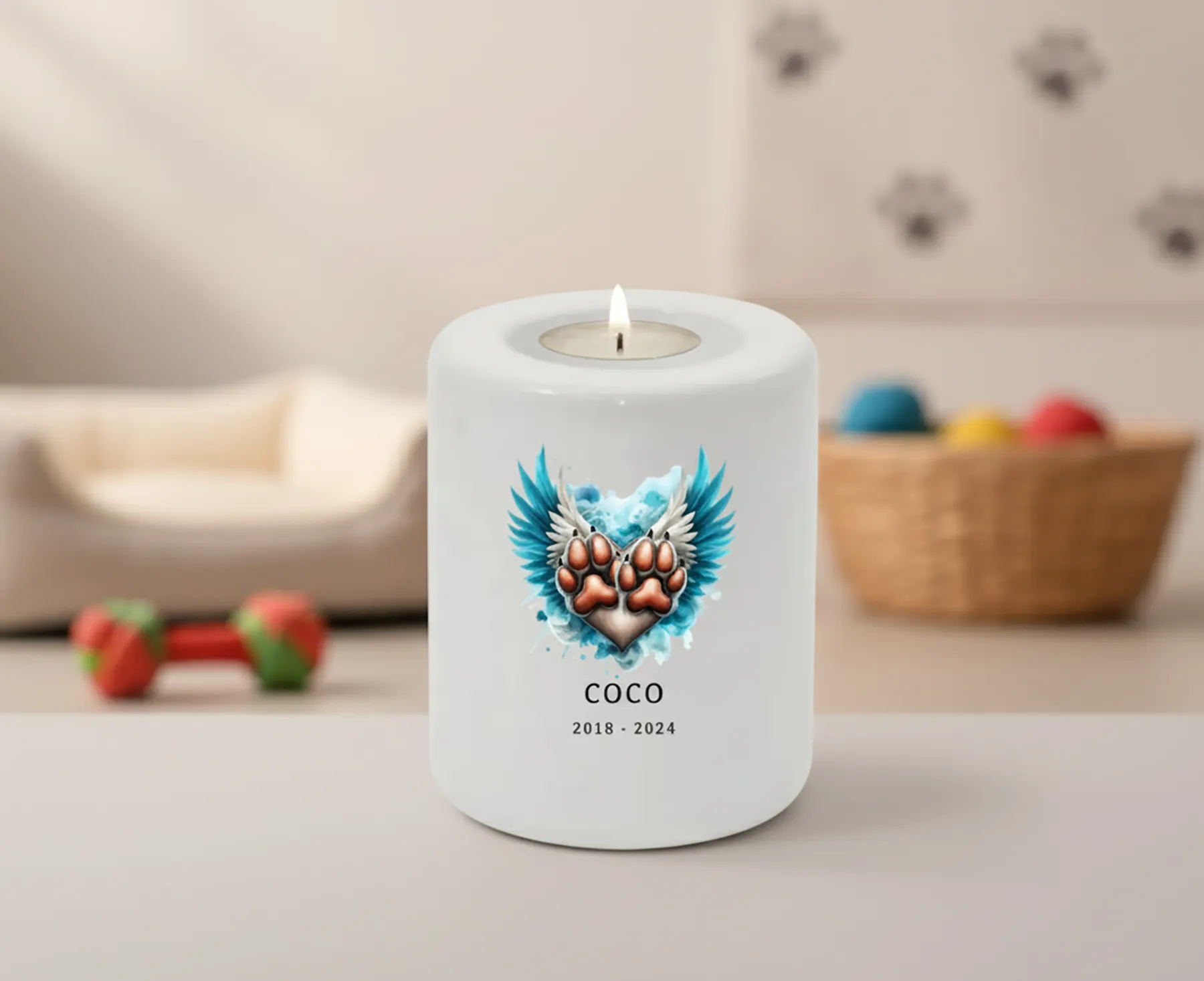 Personalised Pet Memorial TeaLight Candle Holder Paw Prints