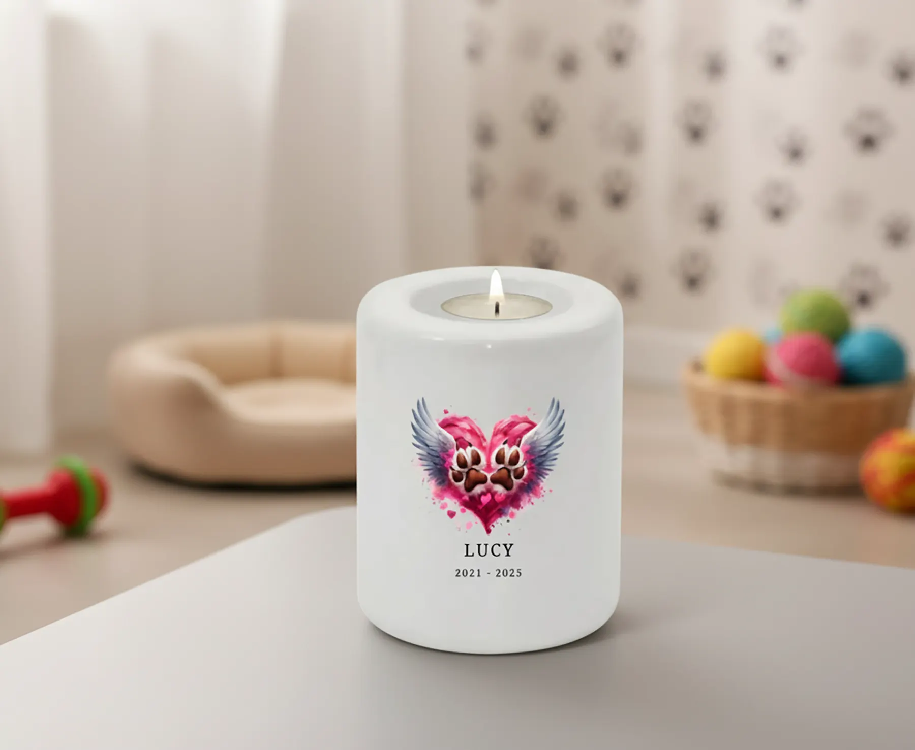 Personalised Pet Memorial TeaLight Candle Holder Paw Prints