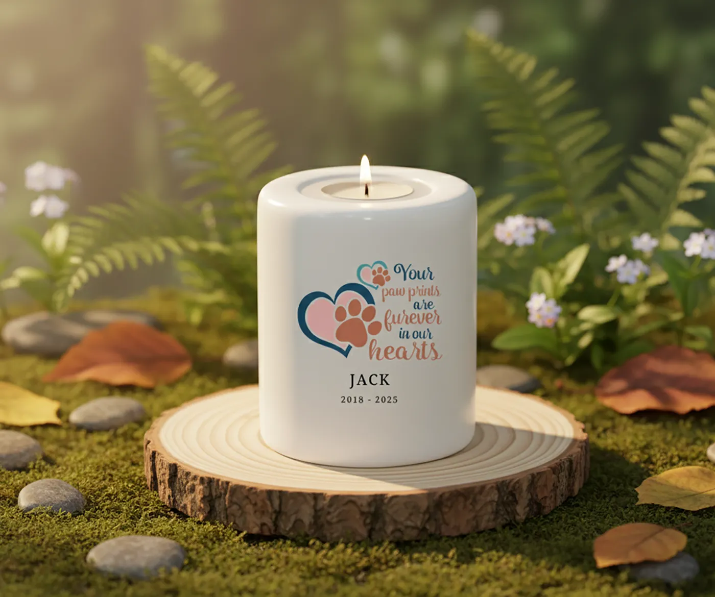 Personalised Pet Memorial TeaLight Candle Holder Paw Prints