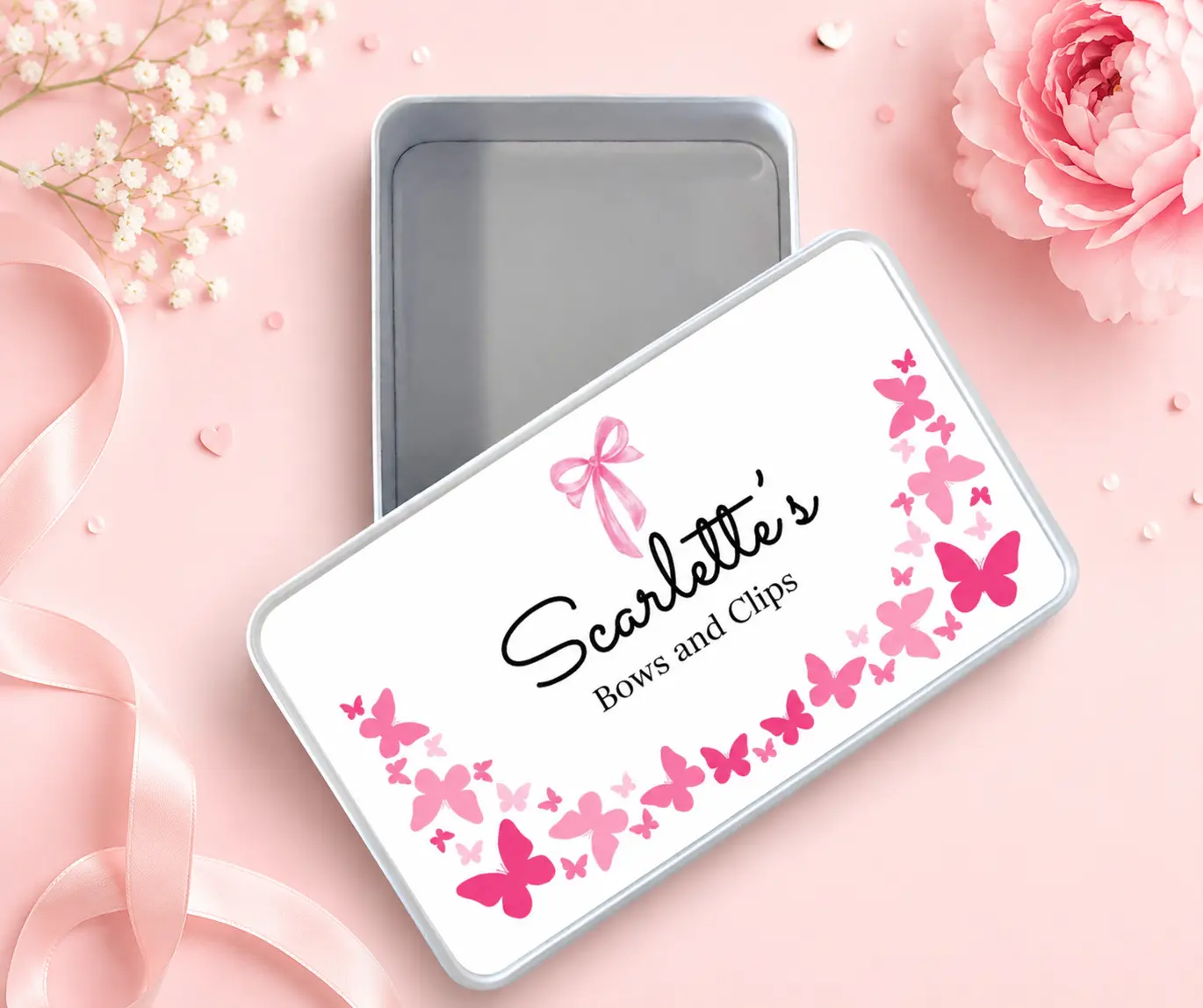 Personalised Tin Keepsake Box Butterfly Bow